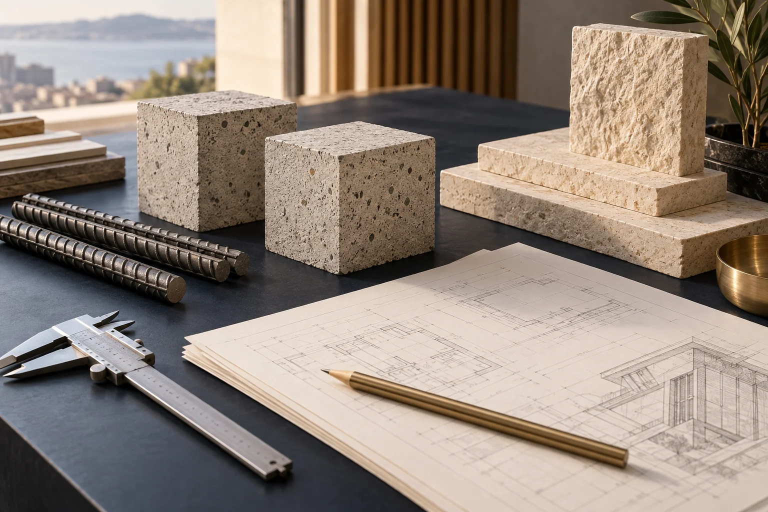 Beton, donatı ve taş numunelerinin mimari çizimlerle temsili sunumu